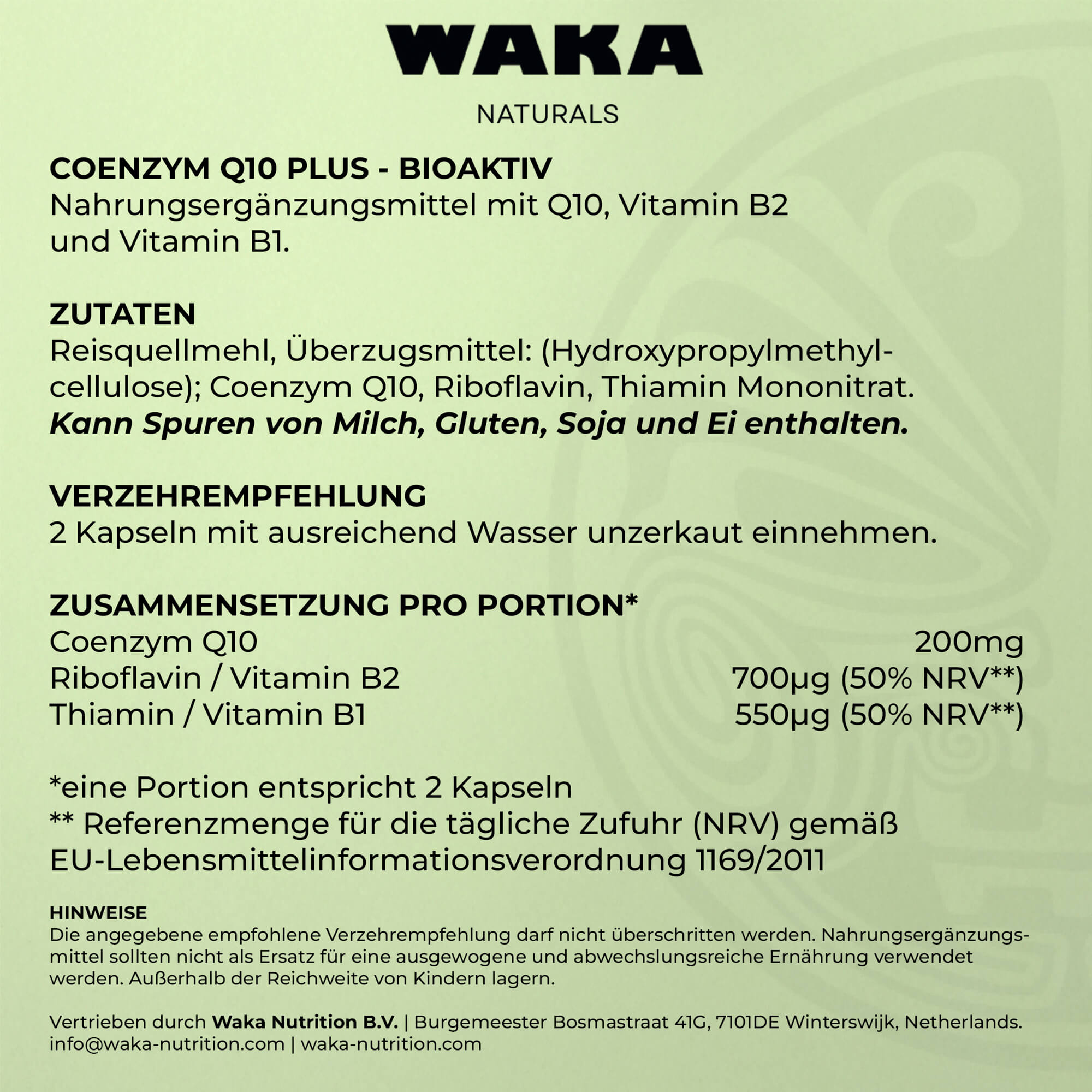 Coenzym Q10 Plus hochdosiert – 100 mg Q10 Kapseln mit Vitamin B1 & B2 – waka - nutrition.com