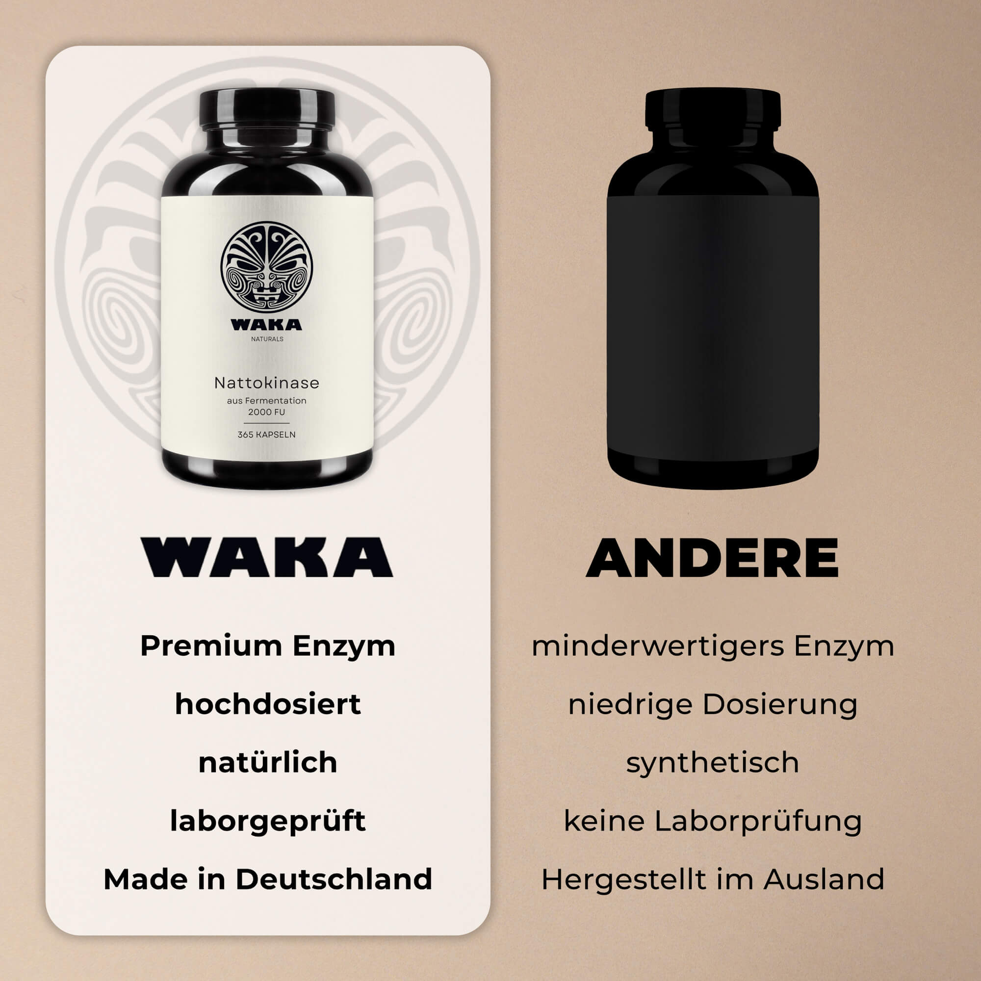 Nattokinase 2.000 FU aus Fermentation – sojafrei – 365 Kapseln – waka - nutrition.com