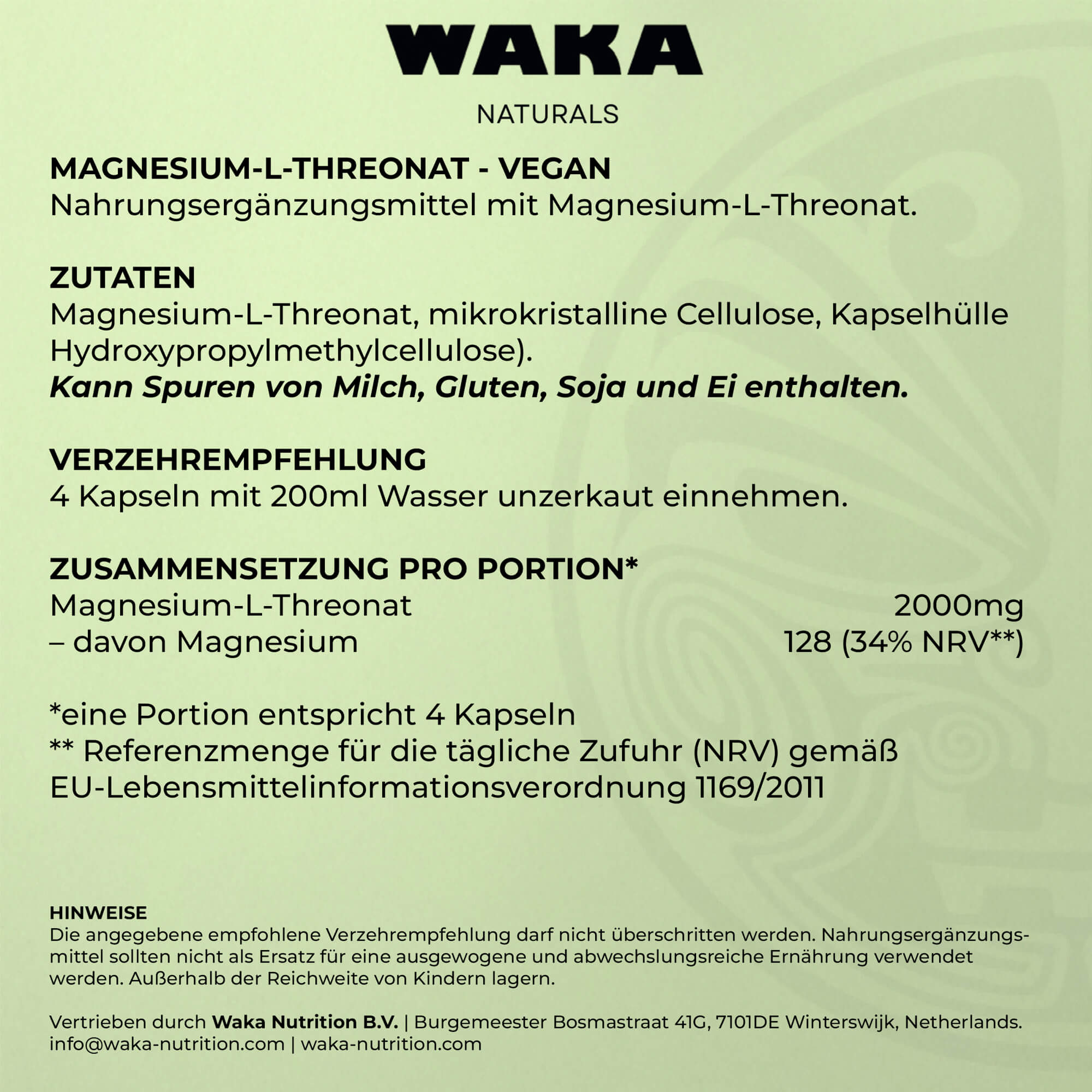 Magnesium L - Threonat Kapseln – Hoch bioverfügbare Magnesiumform – waka - nutrition.com